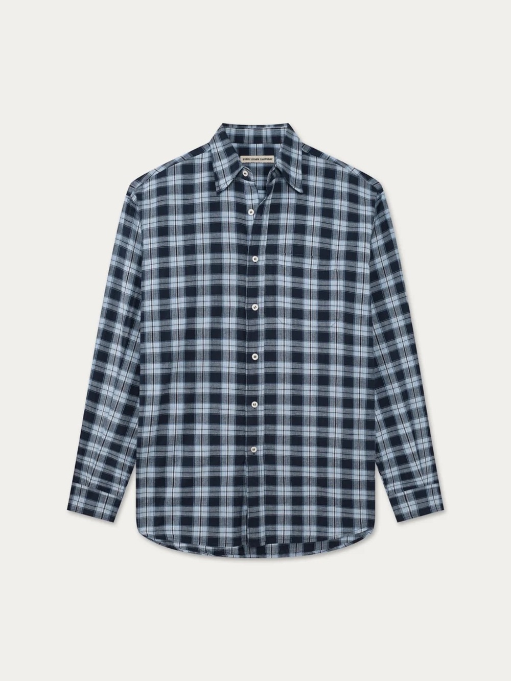 Men's Blue Plaid Long-Sleeve Button-Down Shirt